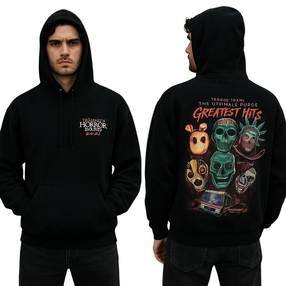Halloween Horror Nights 2021 Hoodie Graphic Black L Ultimate Purge Greatest Hits